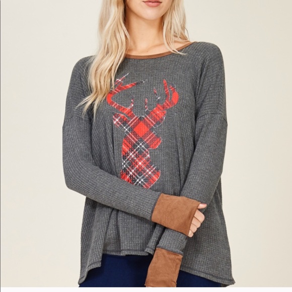 Christmas Reindeer Plaid Long Sleeve - Picture 2 of 8